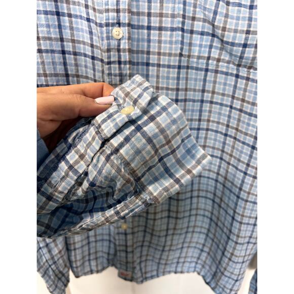 Vineyard Vines Men's Check Linen Classic Fit Linen Button Shirt Blue Size XL - Picture 5 of 10
